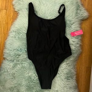 Xhilaration One Piece High Leg Black Swimsuit NWT M